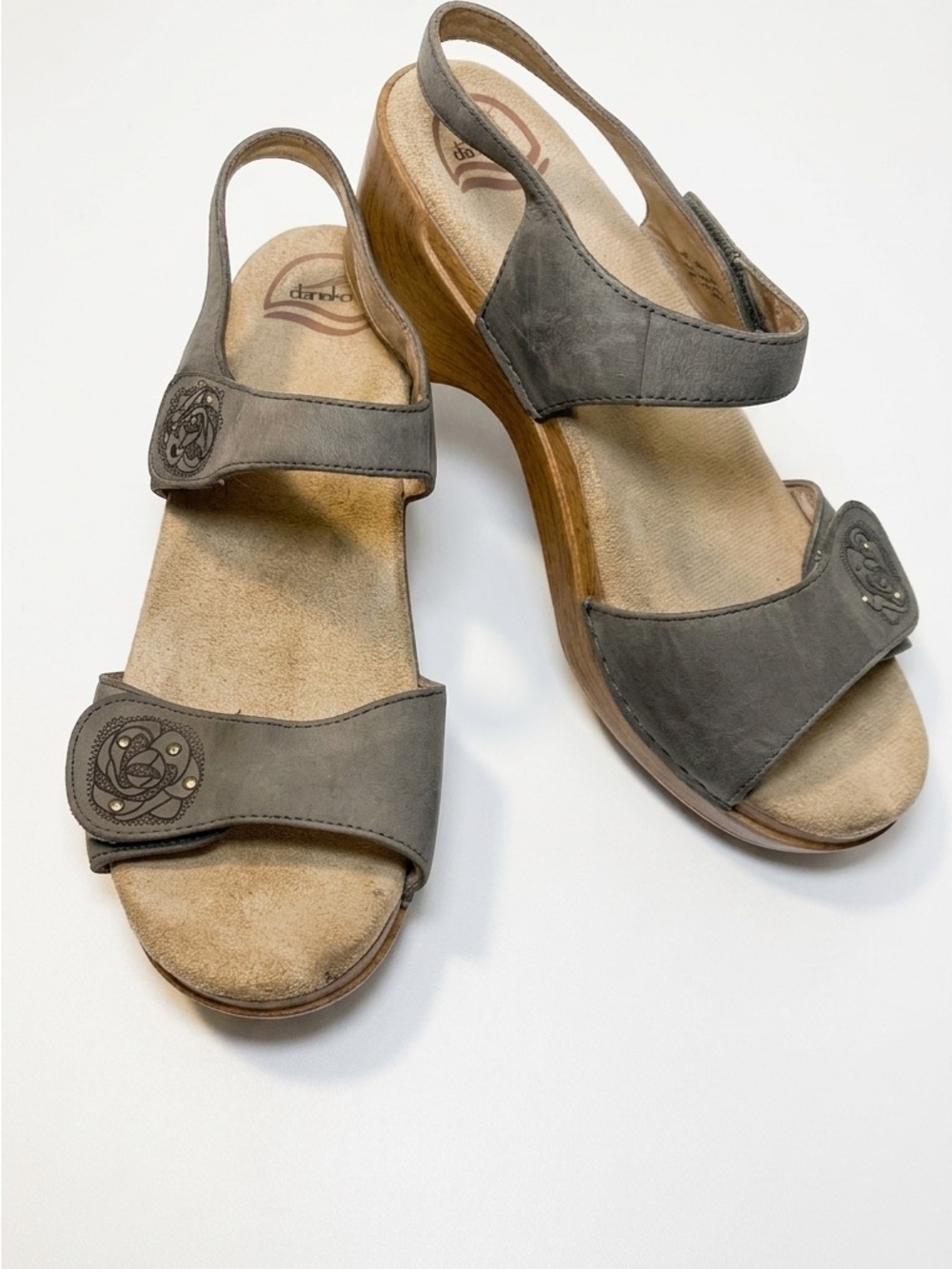 Dansko Gray Leather Slingback Wedge Sandals